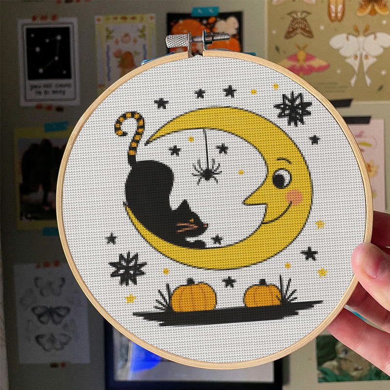  Cross Stitch Kit - Black Cat And Moon | Spooky Halloween Decor | Diy Needlework Collection - image 6