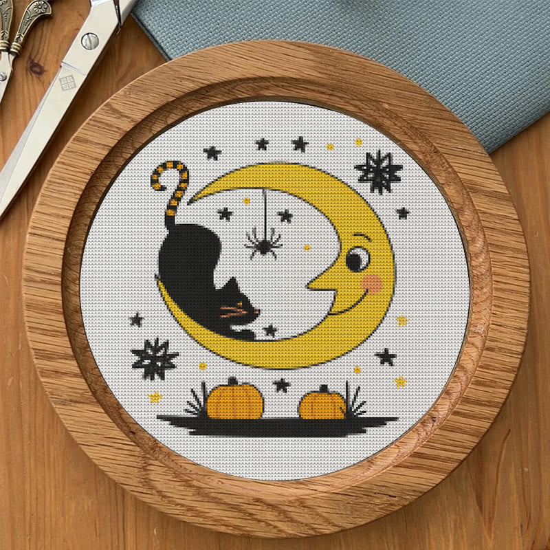  Cross Stitch Kit - Black Cat And Moon | Spooky Halloween Decor | Diy Needlework Collection - image 5