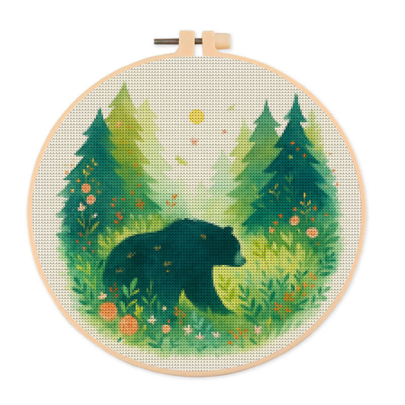  Cross Stitch Kit - Bear In The Forest | Unique Sewing Collection | Charming Landscape Craft  - 20×20cm - image 0
