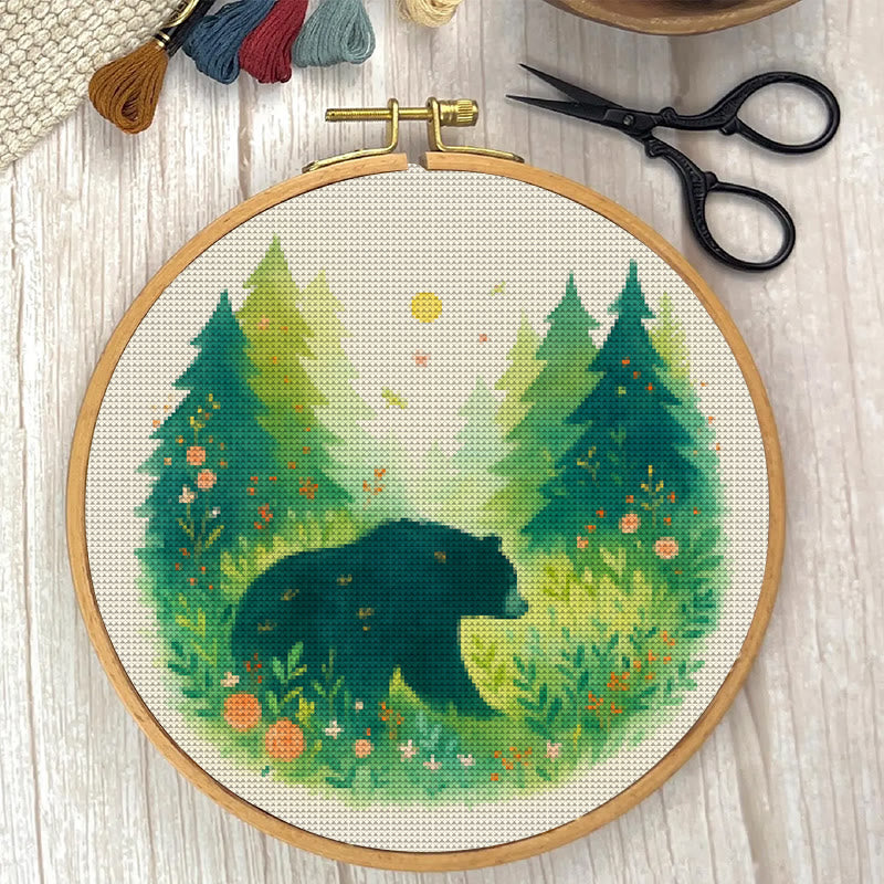  Cross Stitch Kit - Bear In The Forest | Unique Sewing Collection | Charming Landscape Craft  - image 4