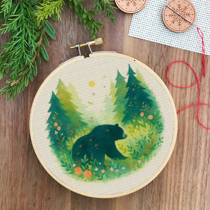  Cross Stitch Kit - Bear In The Forest | Unique Sewing Collection | Charming Landscape Craft  - image 1