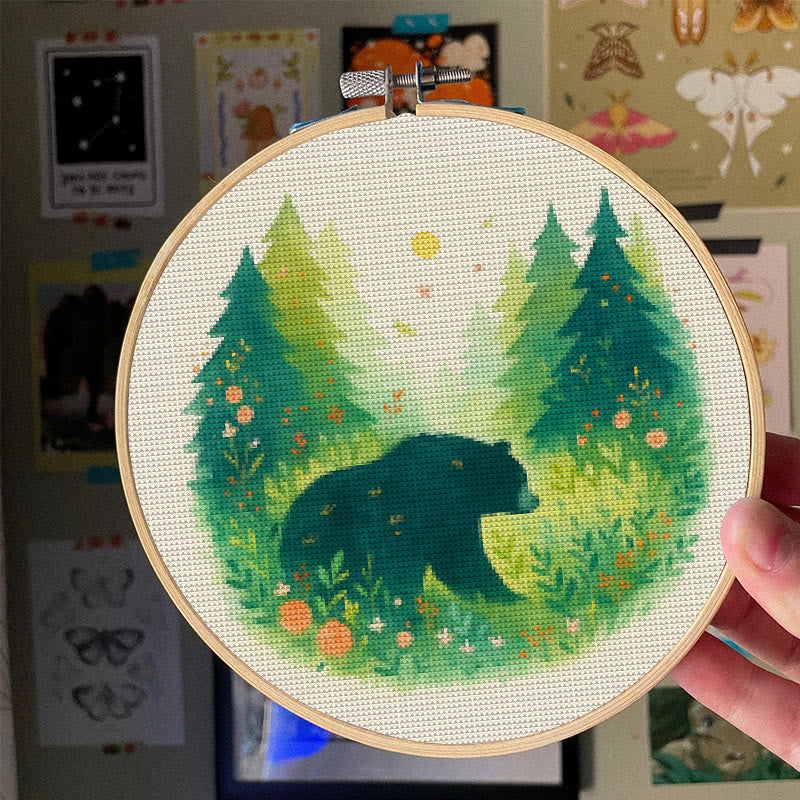  Cross Stitch Kit - Bear In The Forest | Unique Sewing Collection | Charming Landscape Craft  - image 2