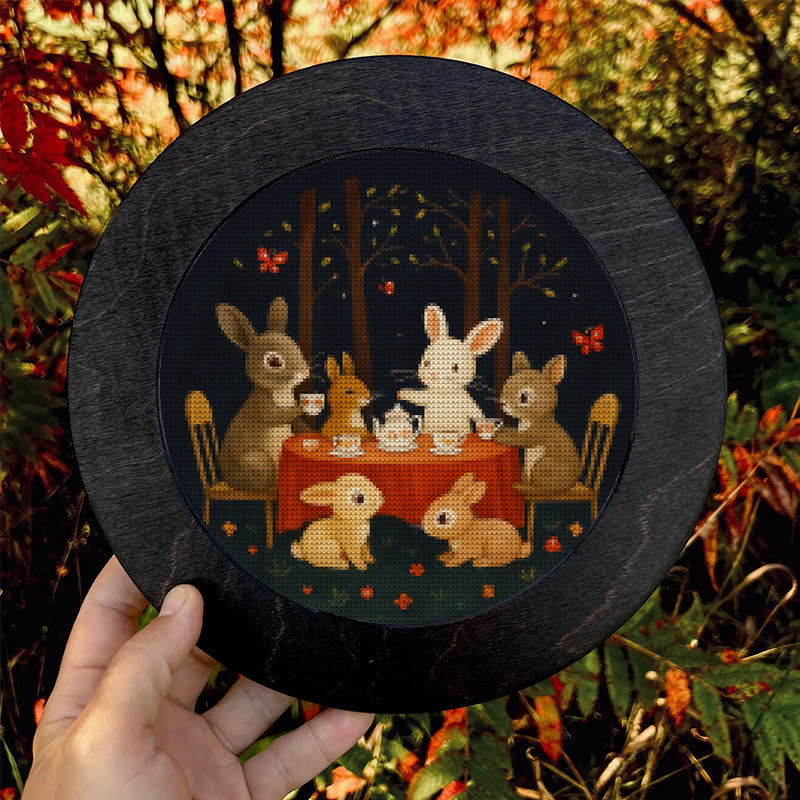  Cross Stitch Kit - Rabbit Tea Party | Diy Wall Ornament | Animal Lovers Handicraft - image 1