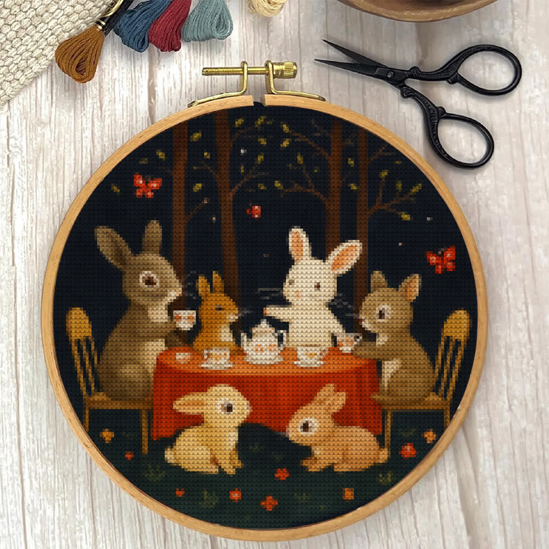  Cross Stitch Kit - Rabbit Tea Party | Diy Wall Ornament | Animal Lovers Handicraft - image 8