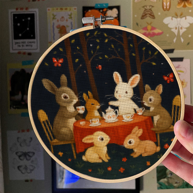  Cross Stitch Kit - Rabbit Tea Party | Diy Wall Ornament | Animal Lovers Handicraft - image 5