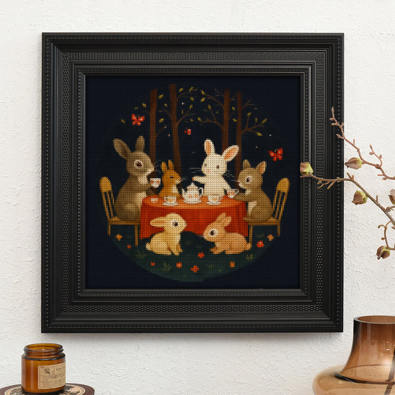  Cross Stitch Kit - Rabbit Tea Party | Diy Wall Ornament | Animal Lovers Handicraft - image 9