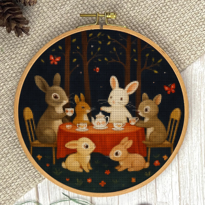  Cross Stitch Kit - Rabbit Tea Party | Diy Wall Ornament | Animal Lovers Handicraft - image 6