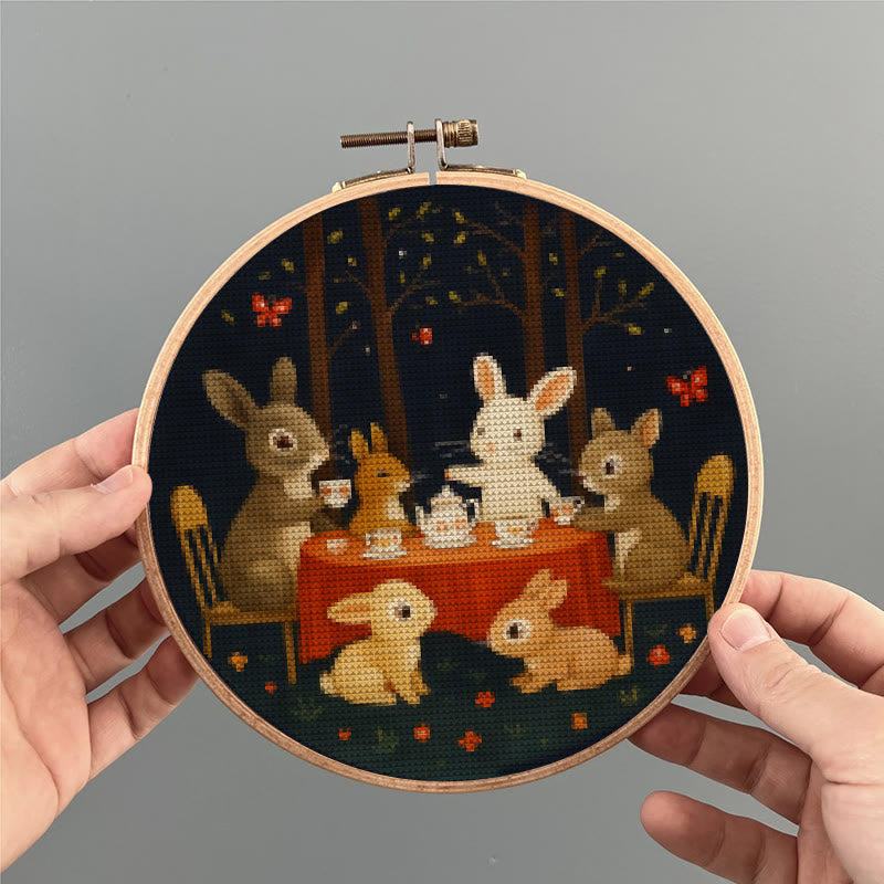  Cross Stitch Kit - Rabbit Tea Party | Diy Wall Ornament | Animal Lovers Handicraft - image 7