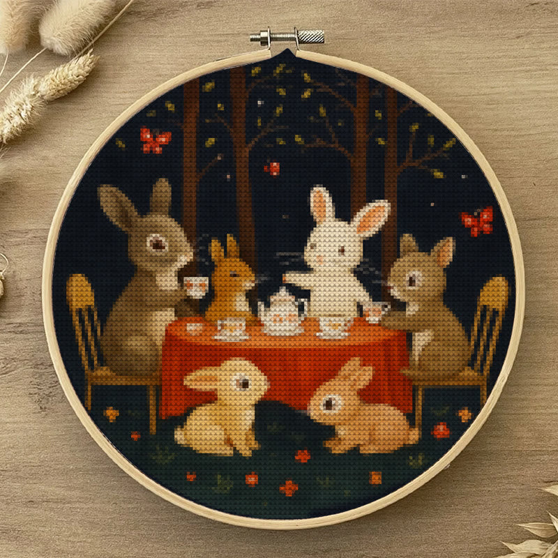  Cross Stitch Kit - Rabbit Tea Party | Diy Wall Ornament | Animal Lovers Handicraft - image 2