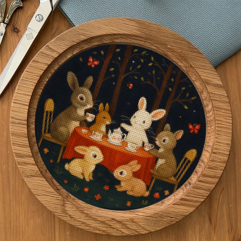  Cross Stitch Kit - Rabbit Tea Party | Diy Wall Ornament | Animal Lovers Handicraft - image 4