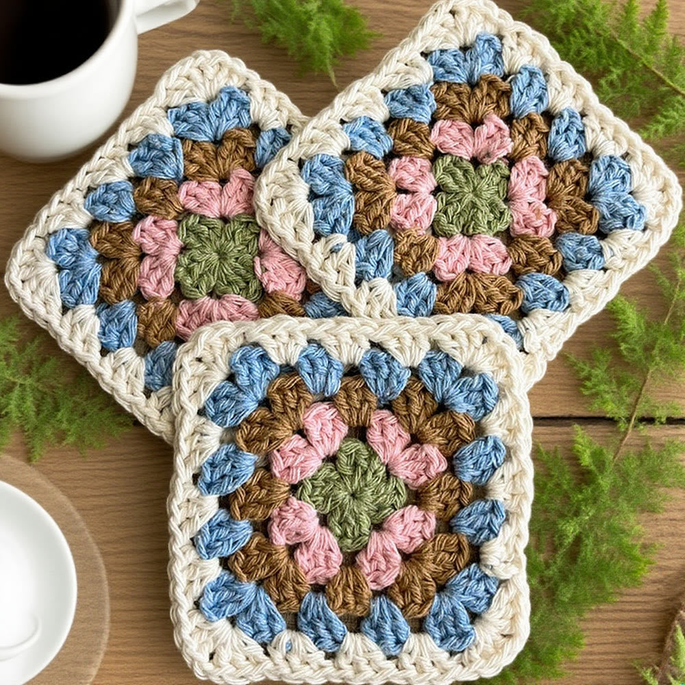 Diy Handmade Granny Square Crochet Kit - Classic Crocheted Coasters | Beginners Handmade Crfat - Diy Handmade Granny Square Crochet Kit - image 0