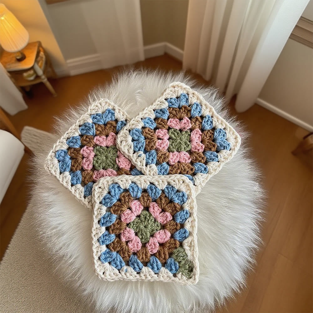 Diy Handmade Granny Square Crochet Kit - Classic Crocheted Coasters | Beginners Handmade Crfat - image 2