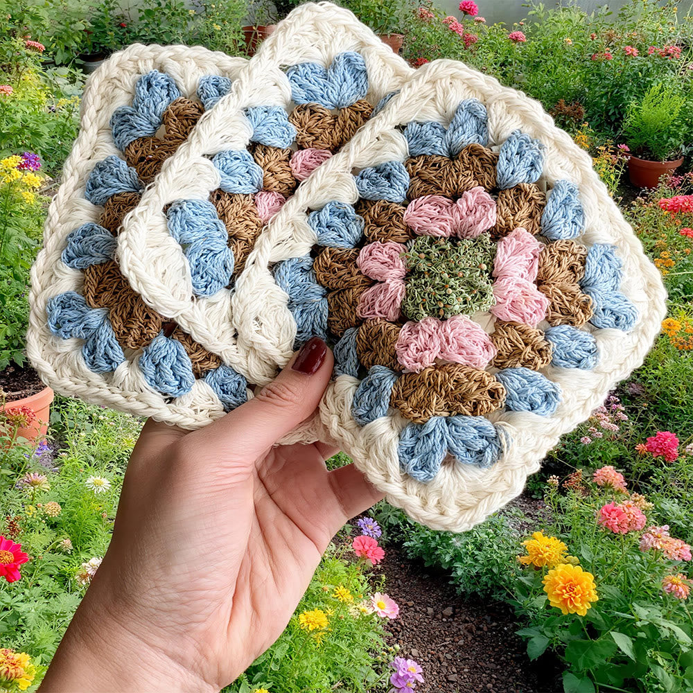 Diy Handmade Granny Square Crochet Kit - Classic Crocheted Coasters | Beginners Handmade Crfat - image 1