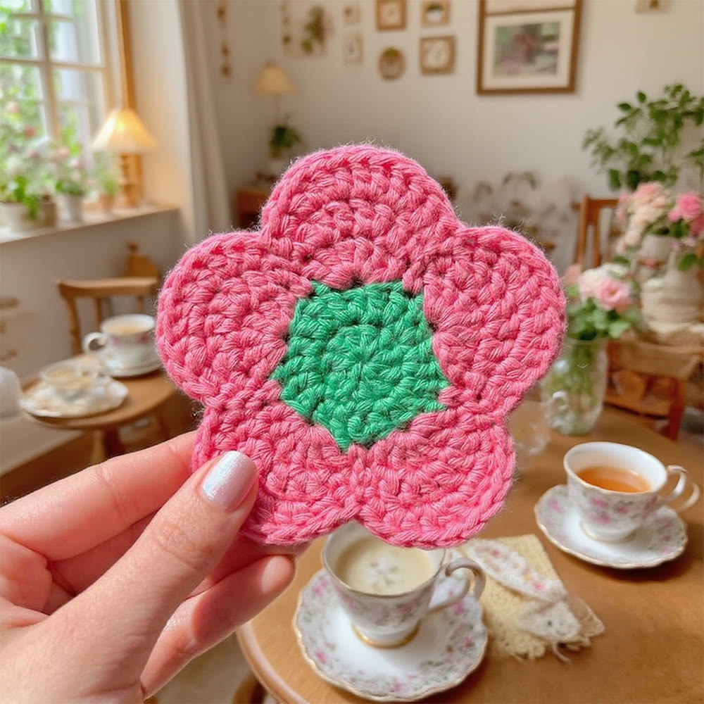 Diy Handmade Daisy Coaster Crochet Kit - Flower Pattern For Beginners | Unique Home Decor - Pink - image 3