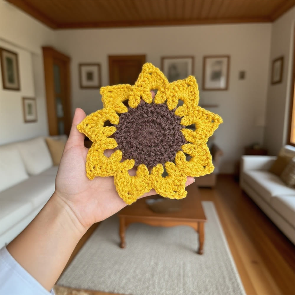 Diy Handmade Sunflower Coaster Crochet Kit - Creative Floral Handicraft | Perfect Housewarming Gift - image 1