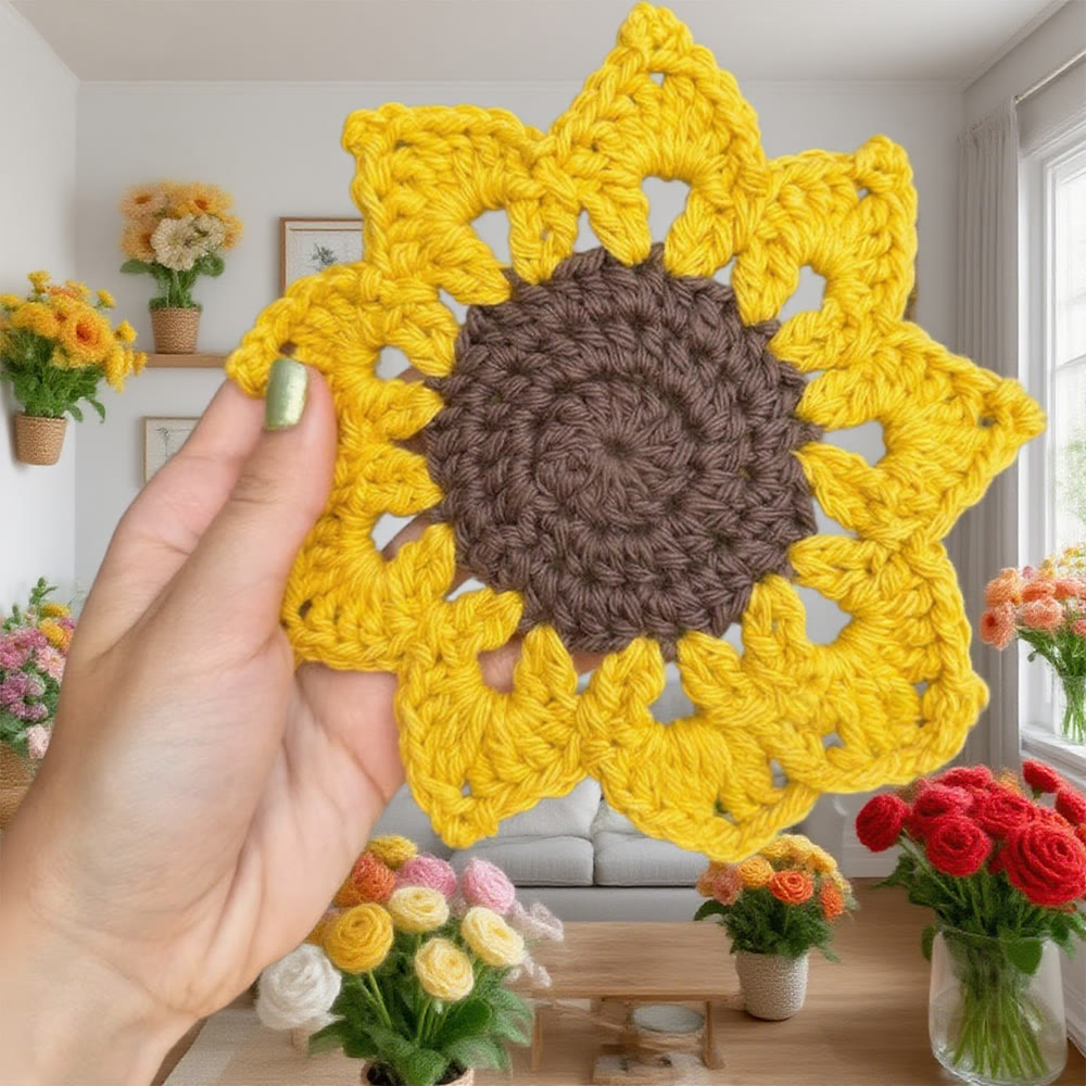 Diy Handmade Sunflower Coaster Crochet Kit - Creative Floral Handicraft | Perfect Housewarming Gift - Diy Handmade Sunflower Coaster Crochet Kit - image 0