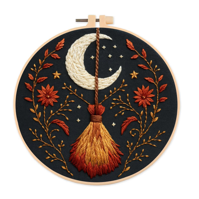 Rubbyoo Embroidery Kit - Halloween Witch Broom | Diy Handmade Gifts | Halloween Wall Decor - 20*20cm - image 0