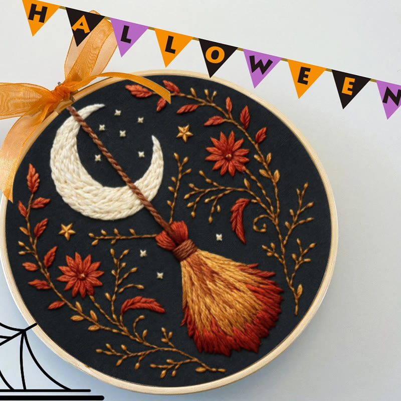 Rubbyoo Embroidery Kit - Halloween Witch Broom | Diy Handmade Gifts | Halloween Wall Decor - image 3