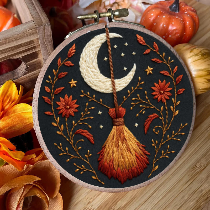 Rubbyoo Embroidery Kit - Halloween Witch Broom | Diy Handmade Gifts | Halloween Wall Decor - image 1