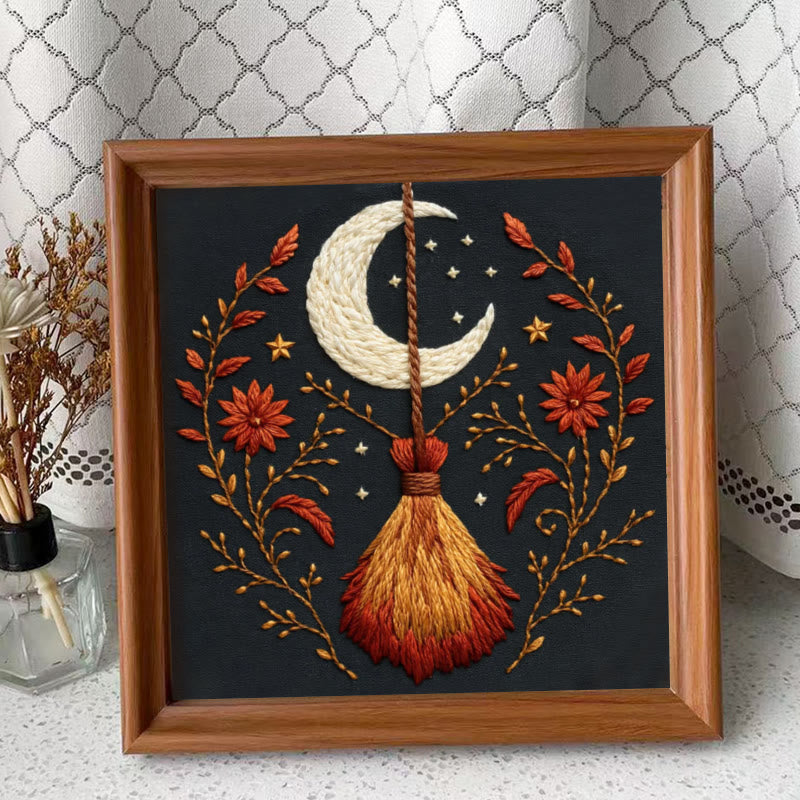 Rubbyoo Embroidery Kit - Halloween Witch Broom | Diy Handmade Gifts | Halloween Wall Decor - Embroidery Kit Plus An Extra Frame - image 9