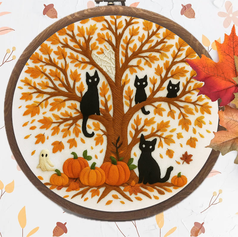 Rubbyoo Embroidery Kit - Halloween Black Cats | Spooky Desk Decor | Cat Lover Halloween Gift - image 1