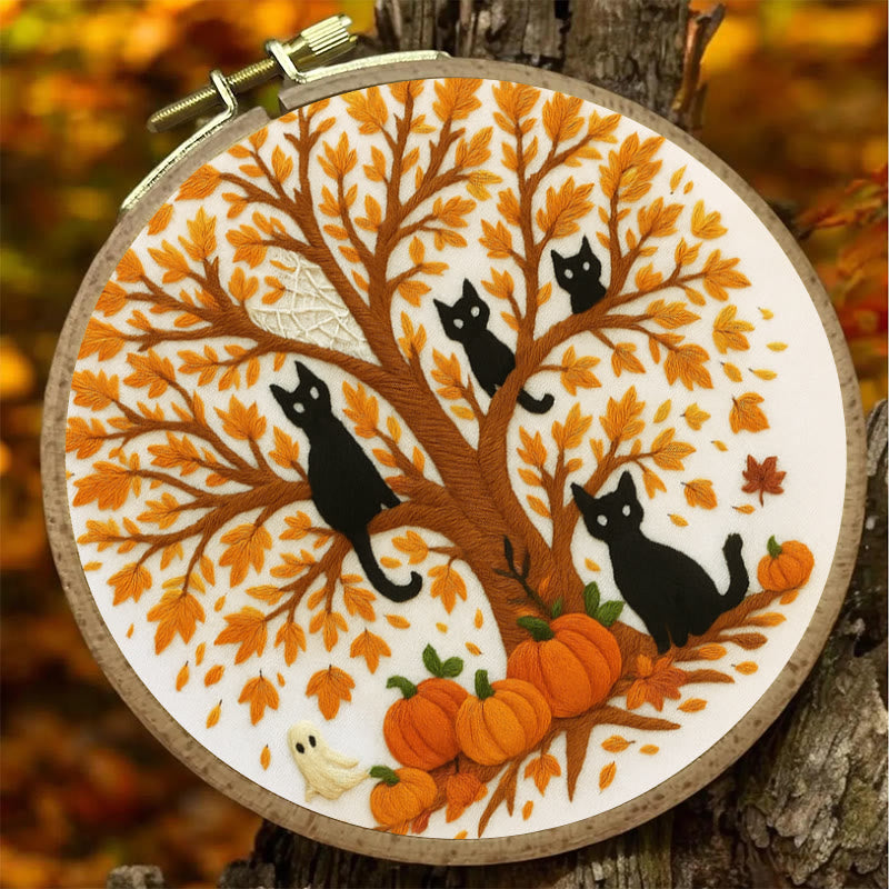 Rubbyoo Embroidery Kit - Halloween Black Cats | Spooky Desk Decor | Cat Lover Halloween Gift - image 2
