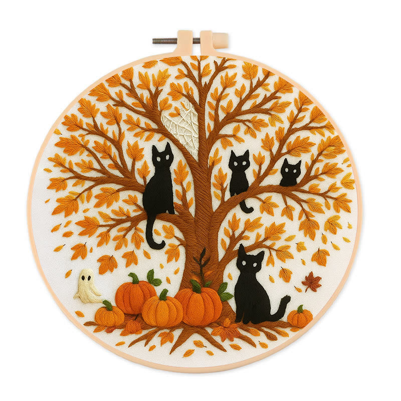 Rubbyoo Embroidery Kit - Halloween Black Cats | Spooky Desk Decor | Cat Lover Halloween Gift - 20*20cm - image 0