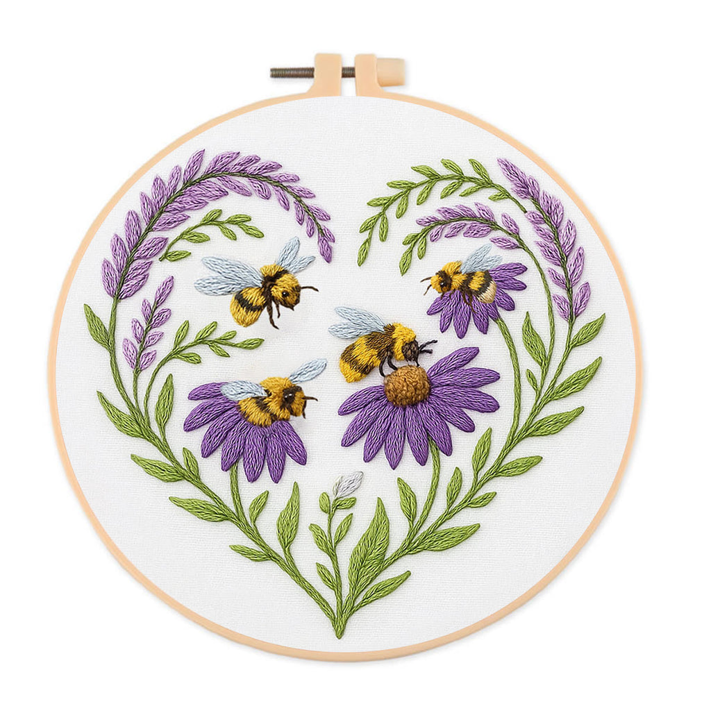 Rubbyoo Embroidery Kit - Bee And Flower | Floral Handmade Craft |  Gifts For House Warming  - 20*20cm - image 0