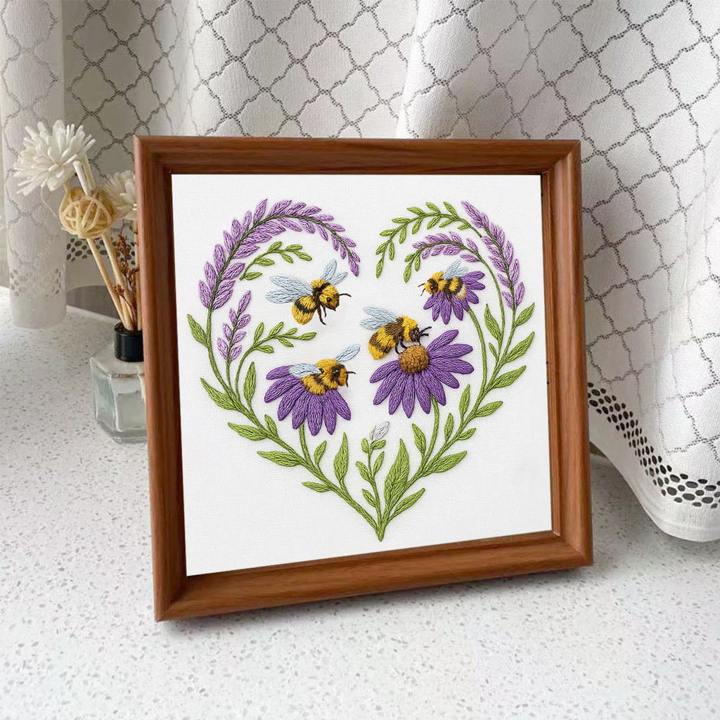 Rubbyoo Embroidery Kit - Bee And Flower | Floral Handmade Craft |  Gifts For House Warming  - Embroidery Kit Plus An Extra Frame - image 8