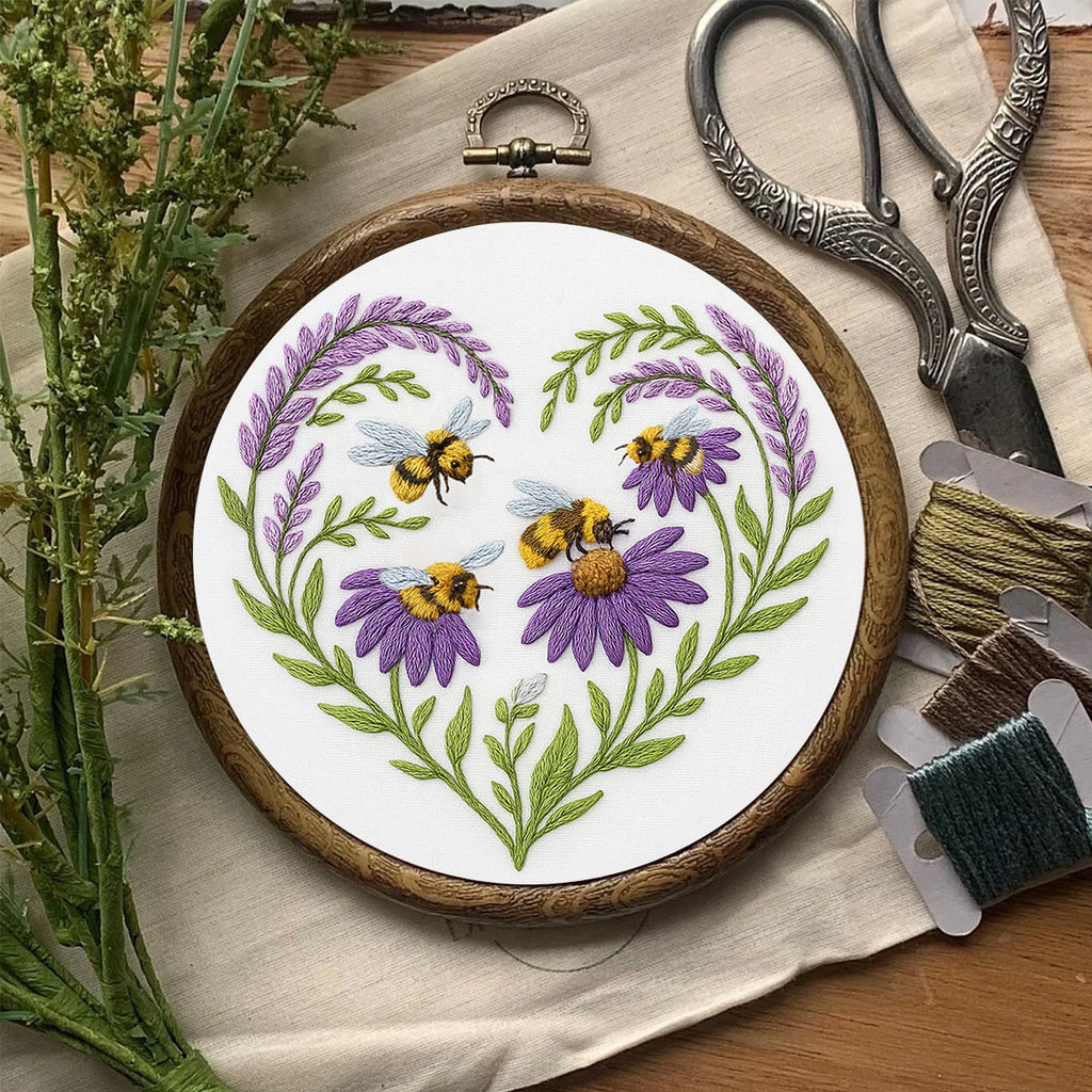 Rubbyoo Embroidery Kit - Bee And Flower | Floral Handmade Craft |  Gifts For House Warming  - image 2