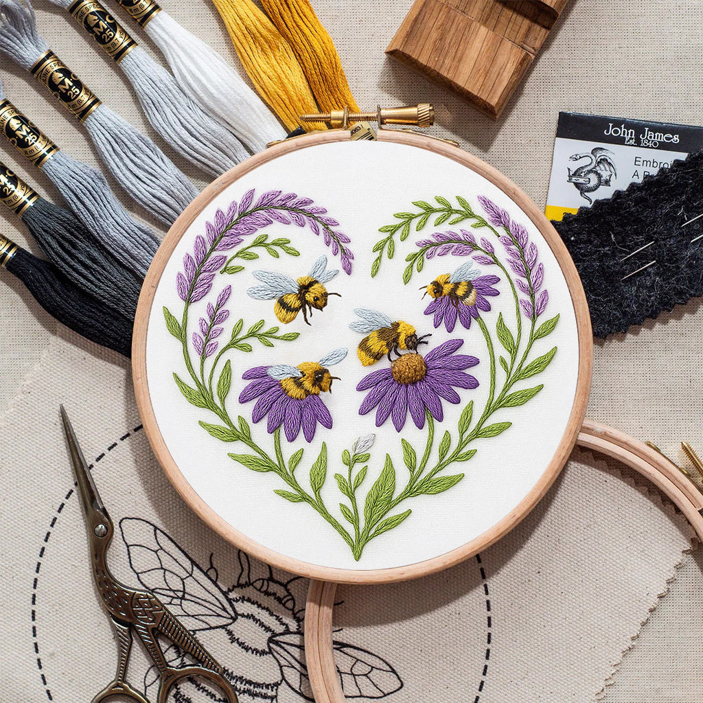 Rubbyoo Embroidery Kit - Bee And Flower | Floral Handmade Craft |  Gifts For House Warming  - image 1