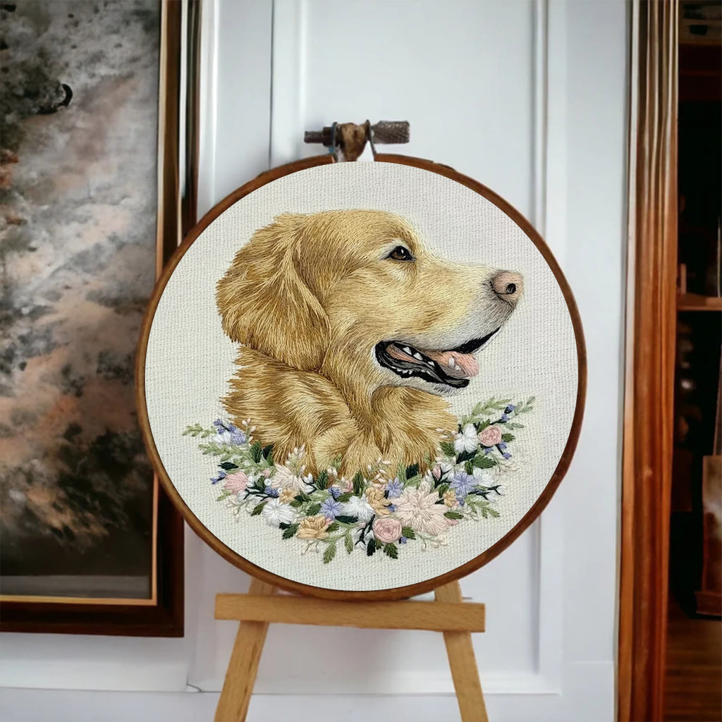 Rubbyoo Embroidery Kit - Floral Golden Retriever | Personalized Animal Craft  | Unique Gift For Dog Lovers - image 4