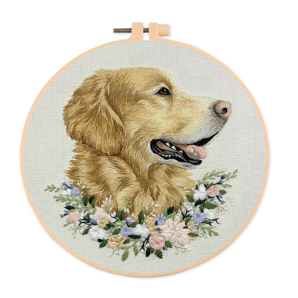 Rubbyoo Embroidery Kit - Floral Golden Retriever | Personalized Animal Craft  | Unique Gift For Dog Lovers - 20*20cm - image 0