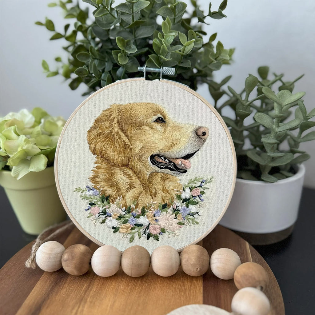 Rubbyoo Embroidery Kit - Floral Golden Retriever | Personalized Animal Craft  | Unique Gift For Dog Lovers - image 3
