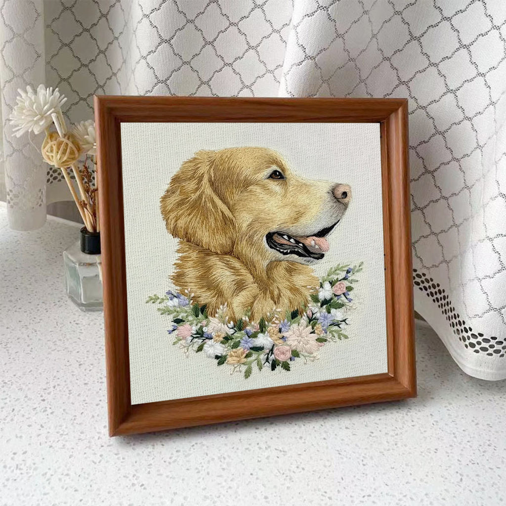 Rubbyoo Embroidery Kit - Floral Golden Retriever | Personalized Animal Craft  | Unique Gift For Dog Lovers - Embroidery Kit Plus An Extra Frame - image 7