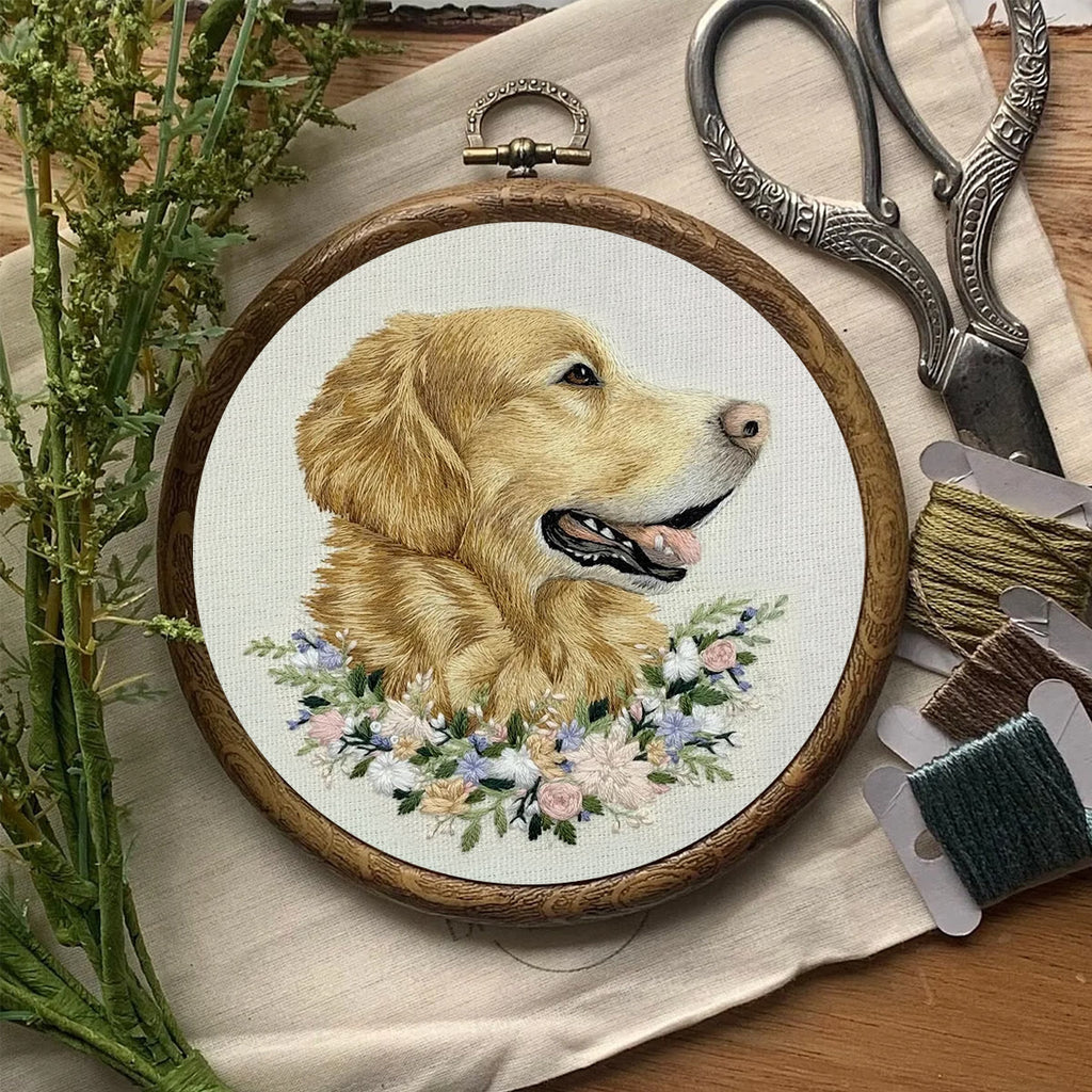 Rubbyoo Embroidery Kit - Floral Golden Retriever | Personalized Animal Craft  | Unique Gift For Dog Lovers - image 1