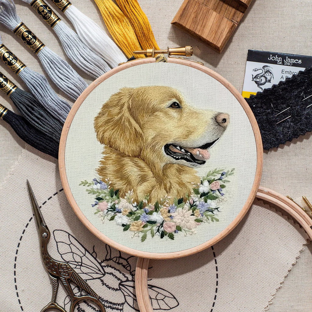 Rubbyoo Embroidery Kit - Floral Golden Retriever | Personalized Animal Craft  | Unique Gift For Dog Lovers - image 2