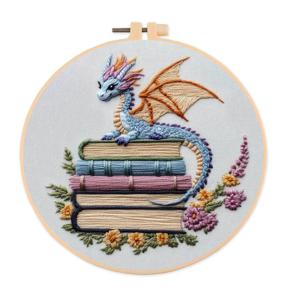 Rubbyoo Embroidery Kit - Fantasy Dragon | Book Shelf Artwork | Diy Needle Craft - 20*20cm - image 0
