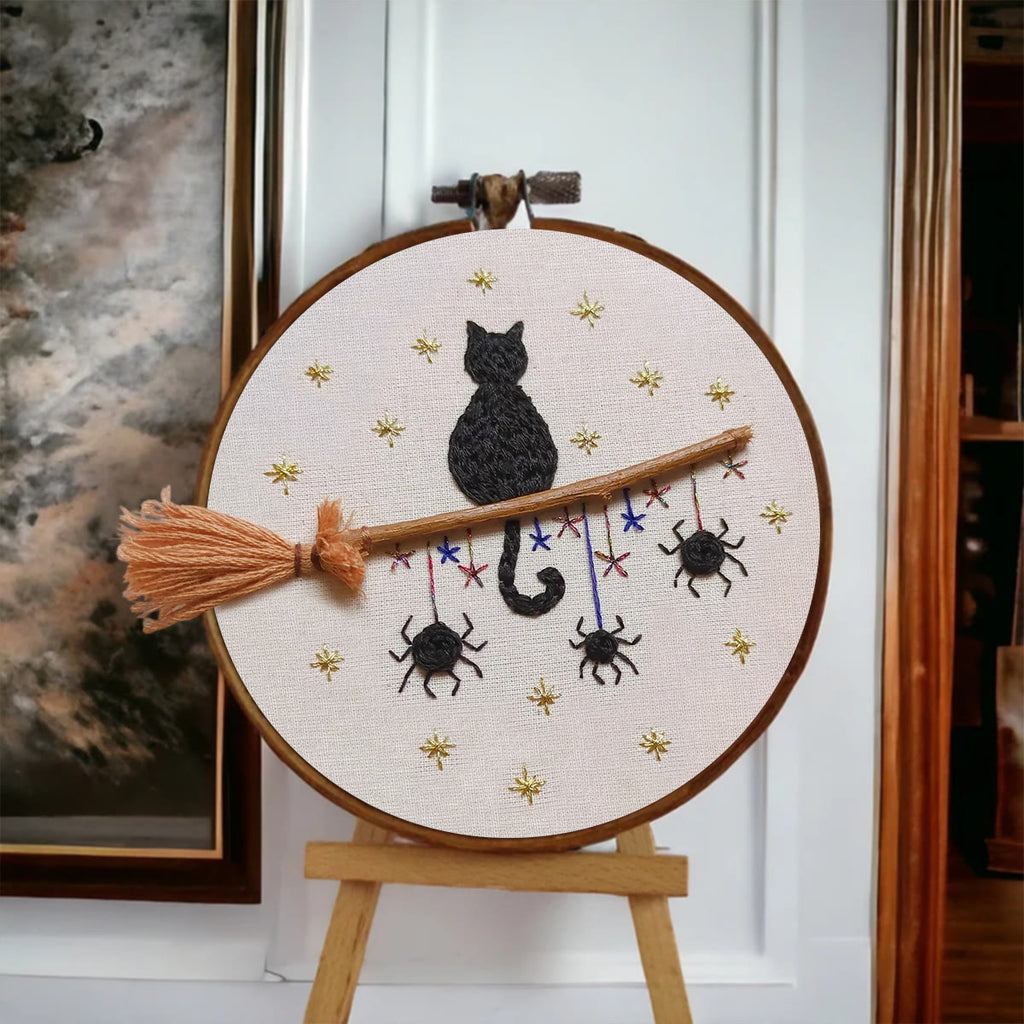 Rubbyoo Embroidery Kit - Cat Broomstick | Halloween Hanging Decorations | Creative Handmade Craft - image 5