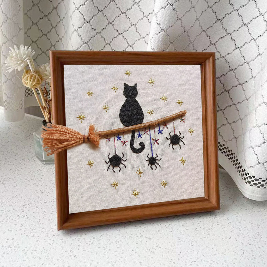 Rubbyoo Embroidery Kit - Cat Broomstick | Halloween Hanging Decorations | Creative Handmade Craft - Embroidery Kit Plus An Extra Frame - image 7