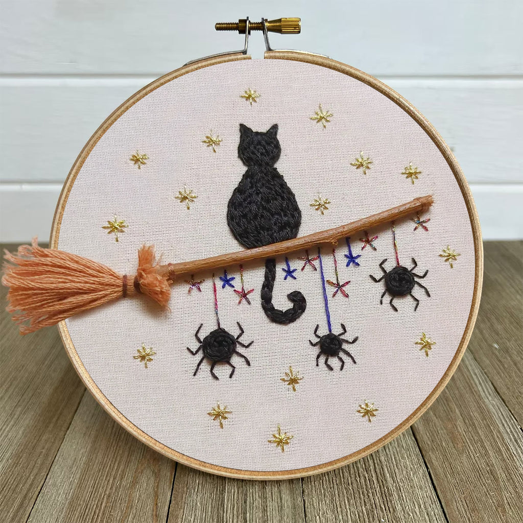 Rubbyoo Embroidery Kit - Cat Broomstick | Halloween Hanging Decorations | Creative Handmade Craft - image 4