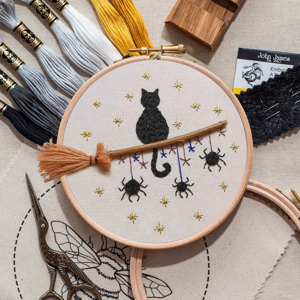 Rubbyoo Embroidery Kit - Cat Broomstick | Halloween Hanging Decorations | Creative Handmade Craft - image 3