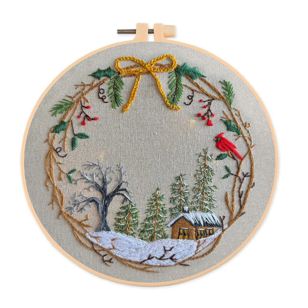 Rubbyoo Embroidery Kit - Christmas Cabin | Christmas Tree Decor | Easy Handmade Needlework - 20*20cm - image 0