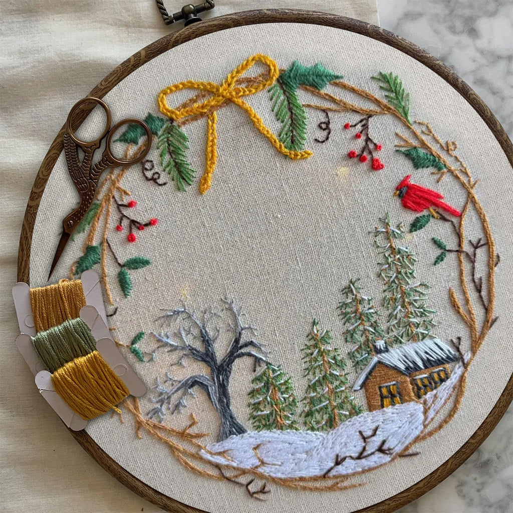 Rubbyoo Embroidery Kit - Christmas Cabin | Christmas Tree Decor | Easy Handmade Needlework - image 2