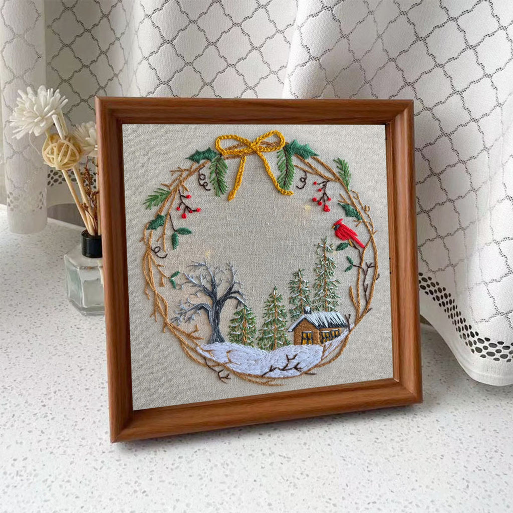 Rubbyoo Embroidery Kit - Christmas Cabin | Christmas Tree Decor | Easy Handmade Needlework - Embroidery Kit Plus An Extra Frame - image 8
