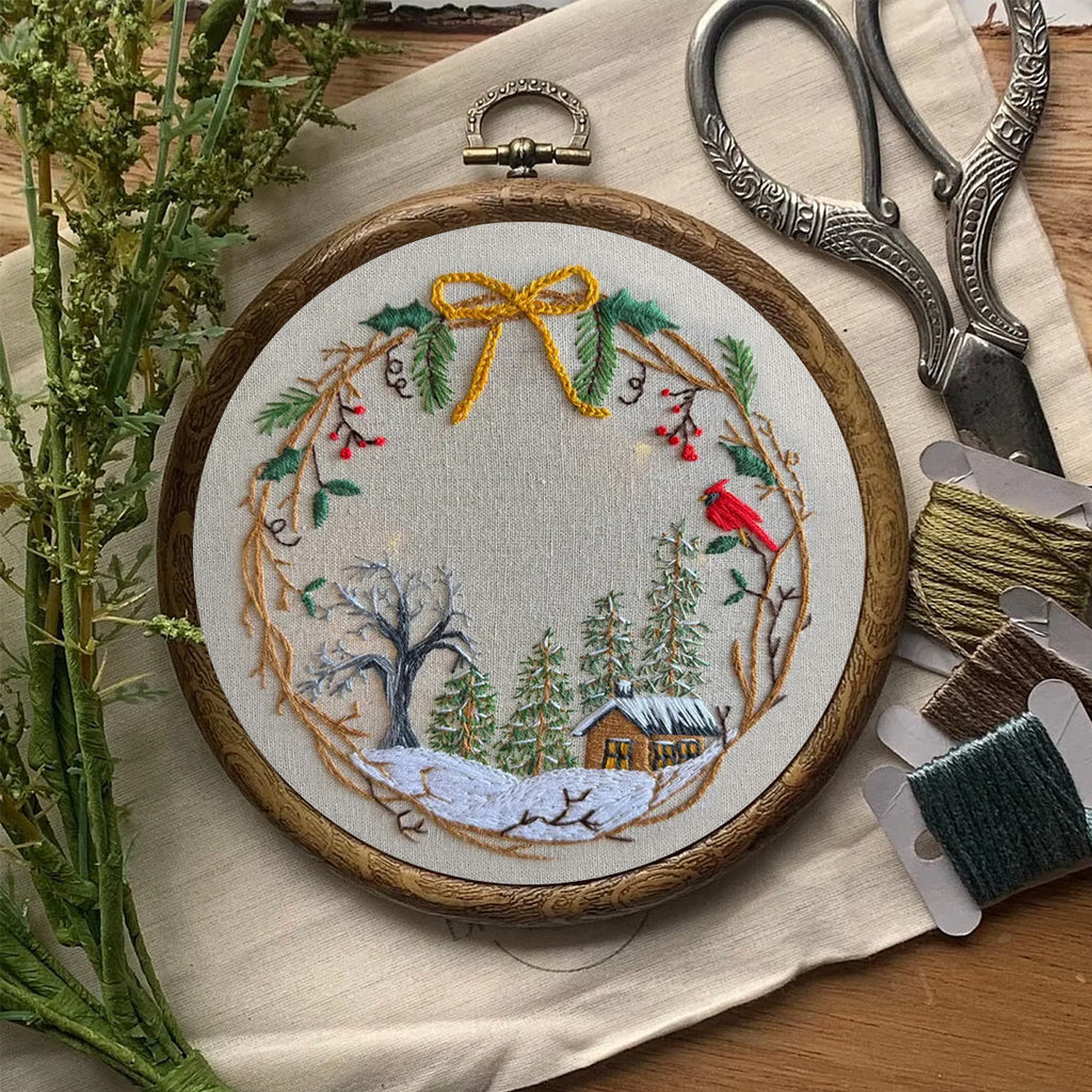 Rubbyoo Embroidery Kit - Christmas Cabin | Christmas Tree Decor | Easy Handmade Needlework - image 1