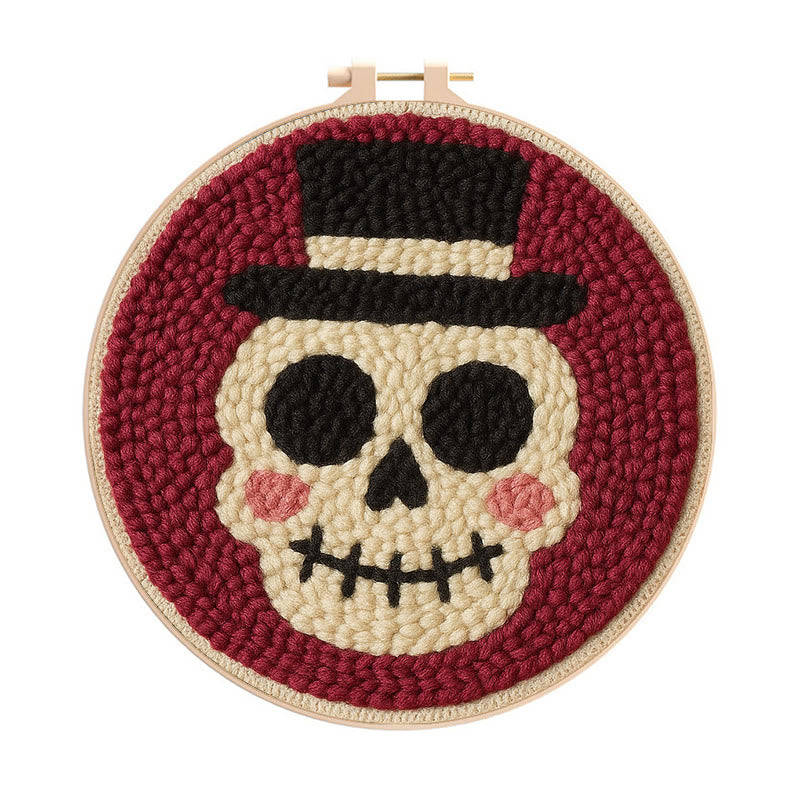 Halloween Skull Punch Needle Kit - Diy Yarn Art | Holiday Home Decor - 20cm*20cm - image 0