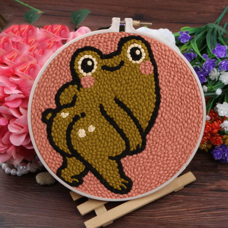  Cheeky Forg Punch Needle Kit - Cute Animal Decor | Handmade Art Craft  - image 1