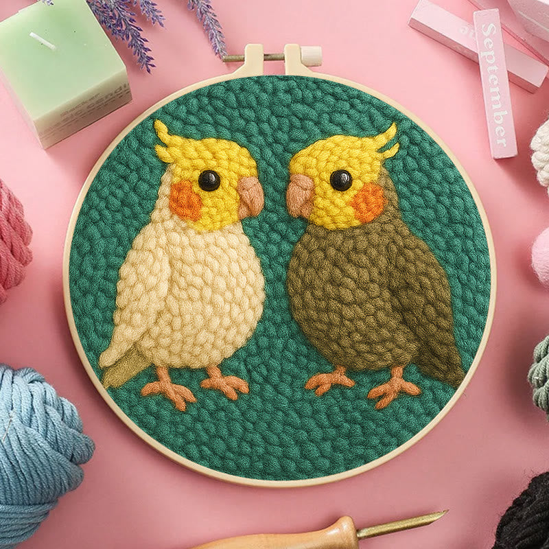  Parrot Couple Punch Needle Kit - Lovely Bird Needlework | Nice Wedding Handicraft - image 1