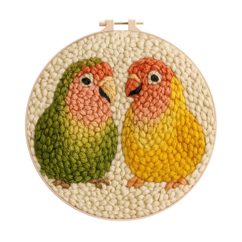 Shy Parrots Punch Needle Kit - Spring Bird Craft |  Beginner Friendly Needlework - 20cm*20cm - image 0